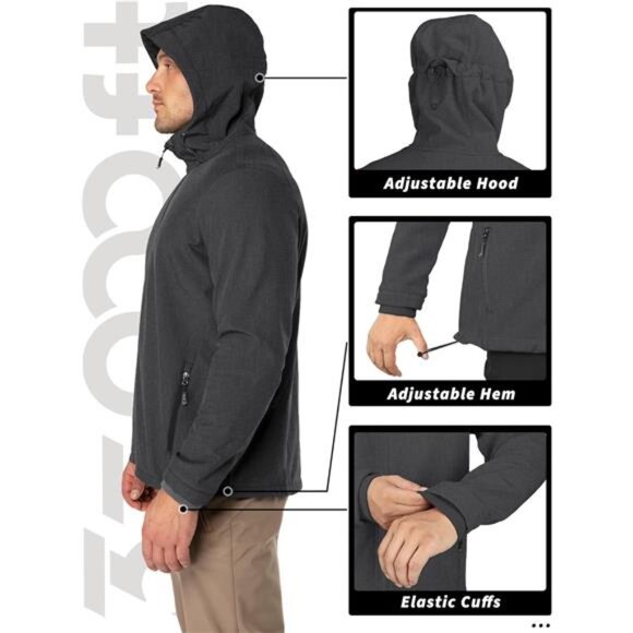 33,000ft Men's Hooded Softshell Jacket Waterproof Lightweight Insulated - Picture 5 of 6